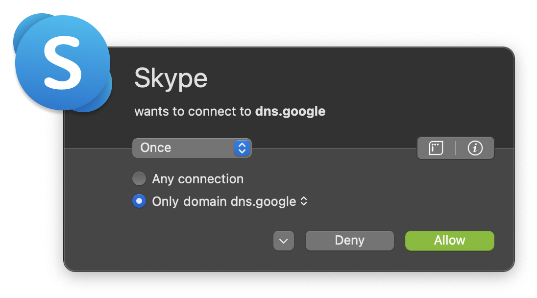 Little Snitch detecting Skype connection to dns.google